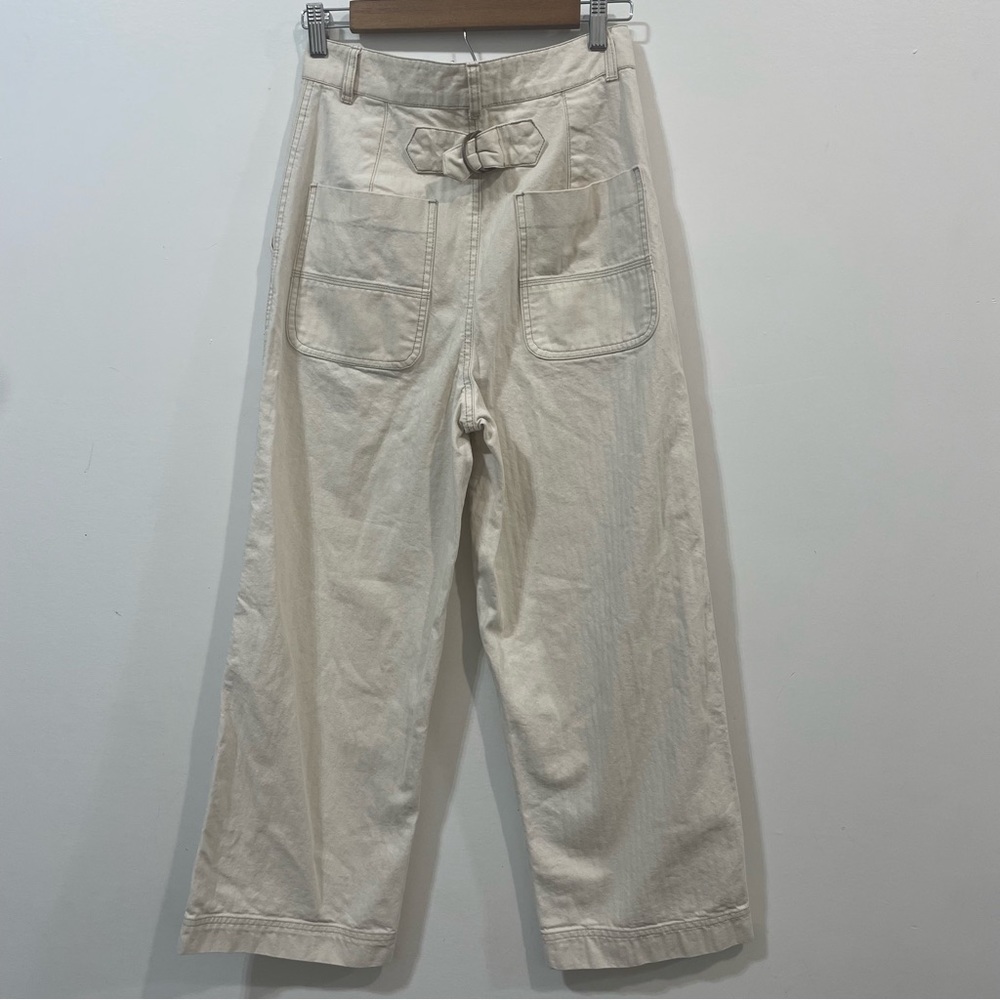 Free People Wide Leg Buckle Strap In Back Beige High Waist Carpenter Pant Size 4 - Picture 2 of 5
